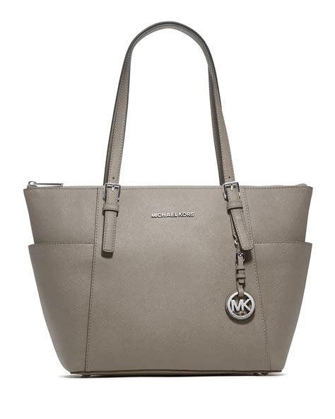 michael michael kors jet set saffiano top zip tote pearl grey